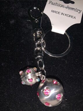 hot pink Crystal Balls bag/purse charm Keychain